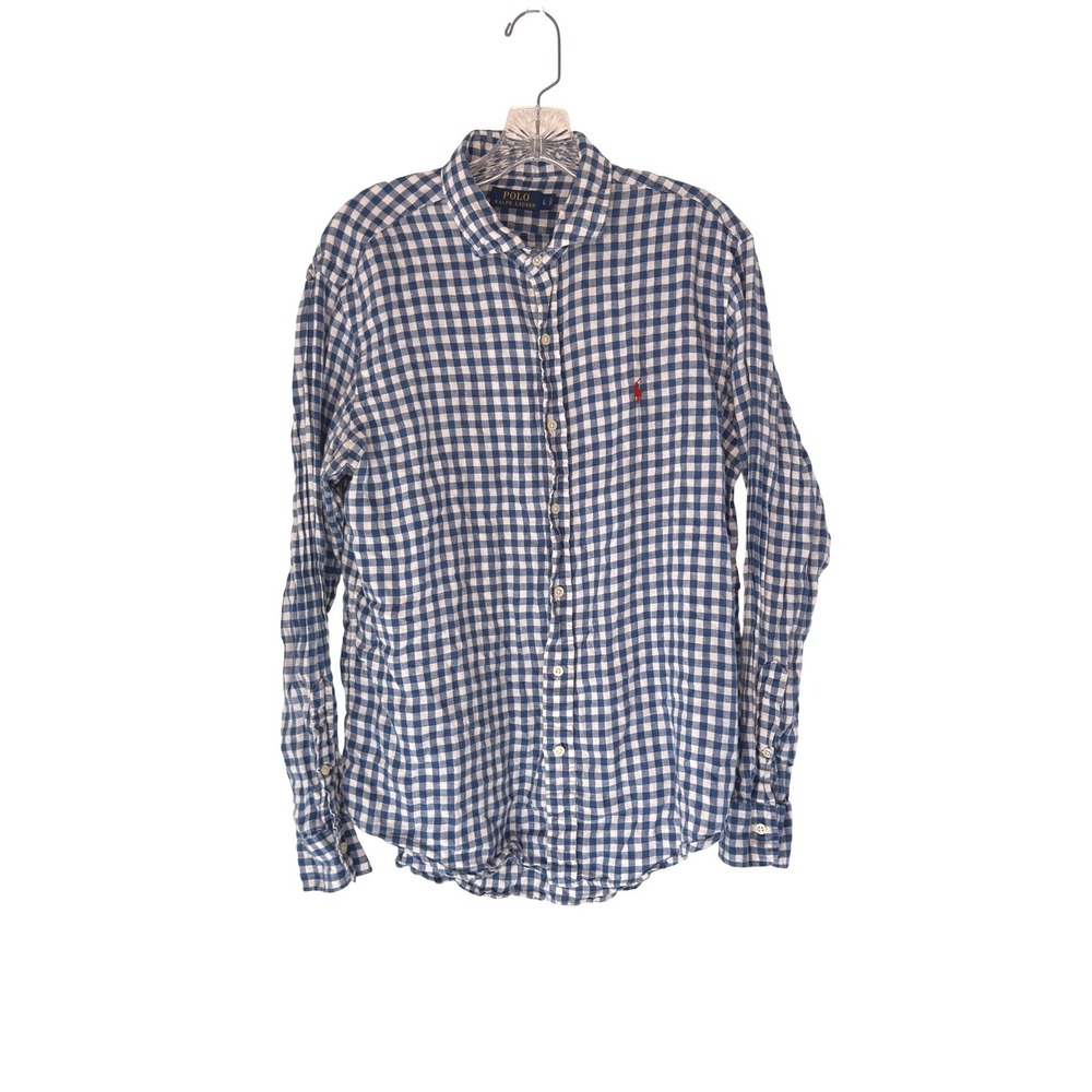 Polo Ralph Lauren Button‎ Down Shirt Men's Blue White Plaid Long Sleeve Large